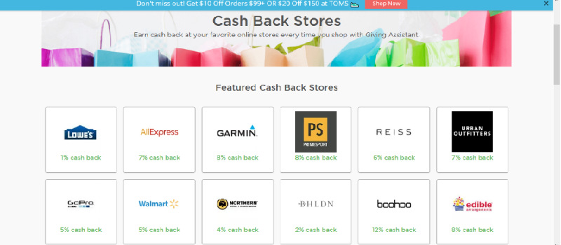 giving assistant cashback stores