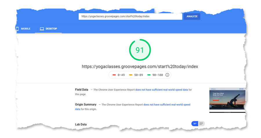 groovepages Google PageSpeed Insights