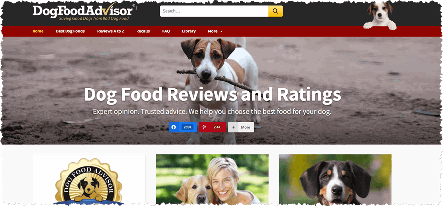 dog food advisor affiliate website homepage