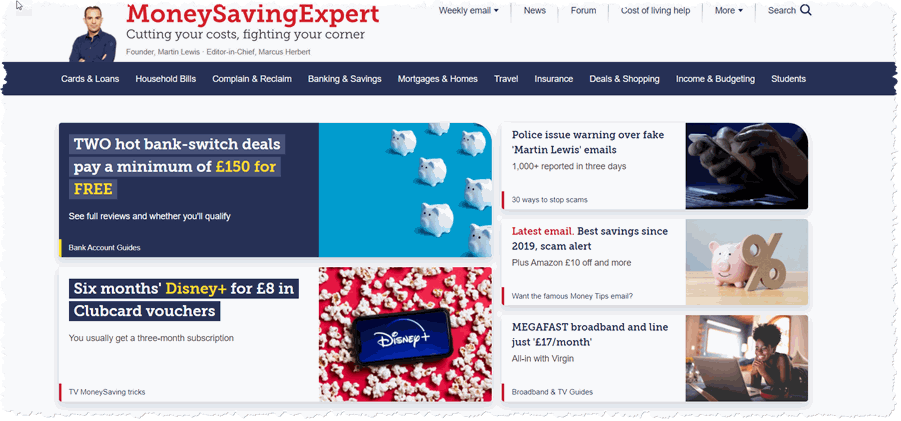 money saving expert affiliate website homepage