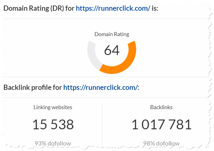 runner click domain authority and backlinks