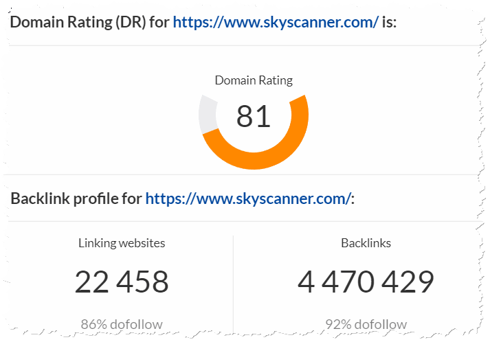 skyscanner domain authority and backlinks